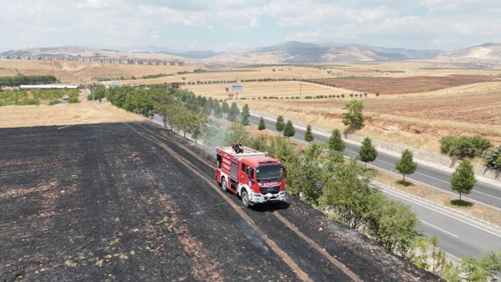 Adıyaman’da anız yangını ağaçlara sirayet etmeden söndürüldü